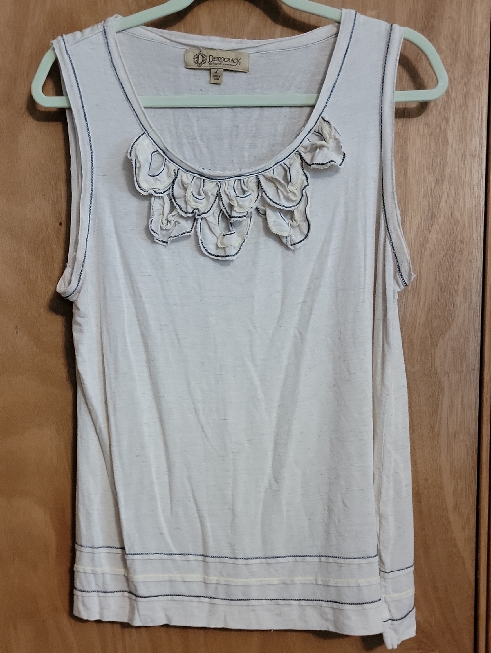 Democracy Cream Scoop Neck Tank with Floral Appliqué